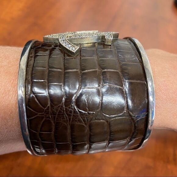 Ralph Lauren Collection * Fall '05 Crystal Logo Sterling Alligator Cuff Bracelet - Picture 16 of 16